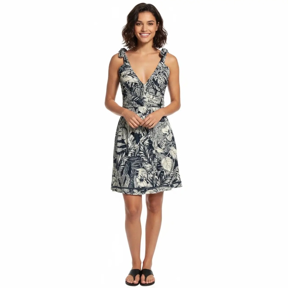 Agua Bendita Sierra Helios Dress Medium Navy Blue and White Floral
